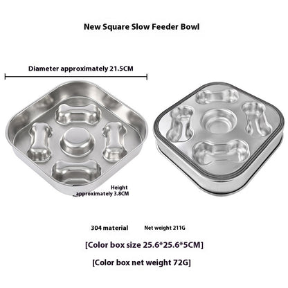 Pet Square Stainless Steel Slow Feeding Bowl