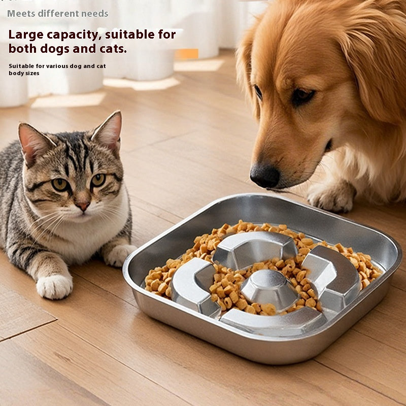 Pet Square Stainless Steel Slow Feeding Bowl