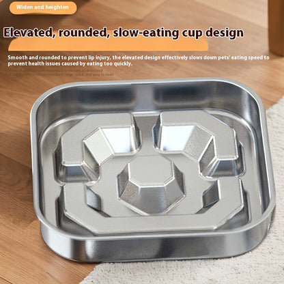 Pet Square Stainless Steel Slow Feeding Bowl